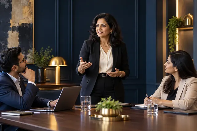 Business owner leading a team discussion