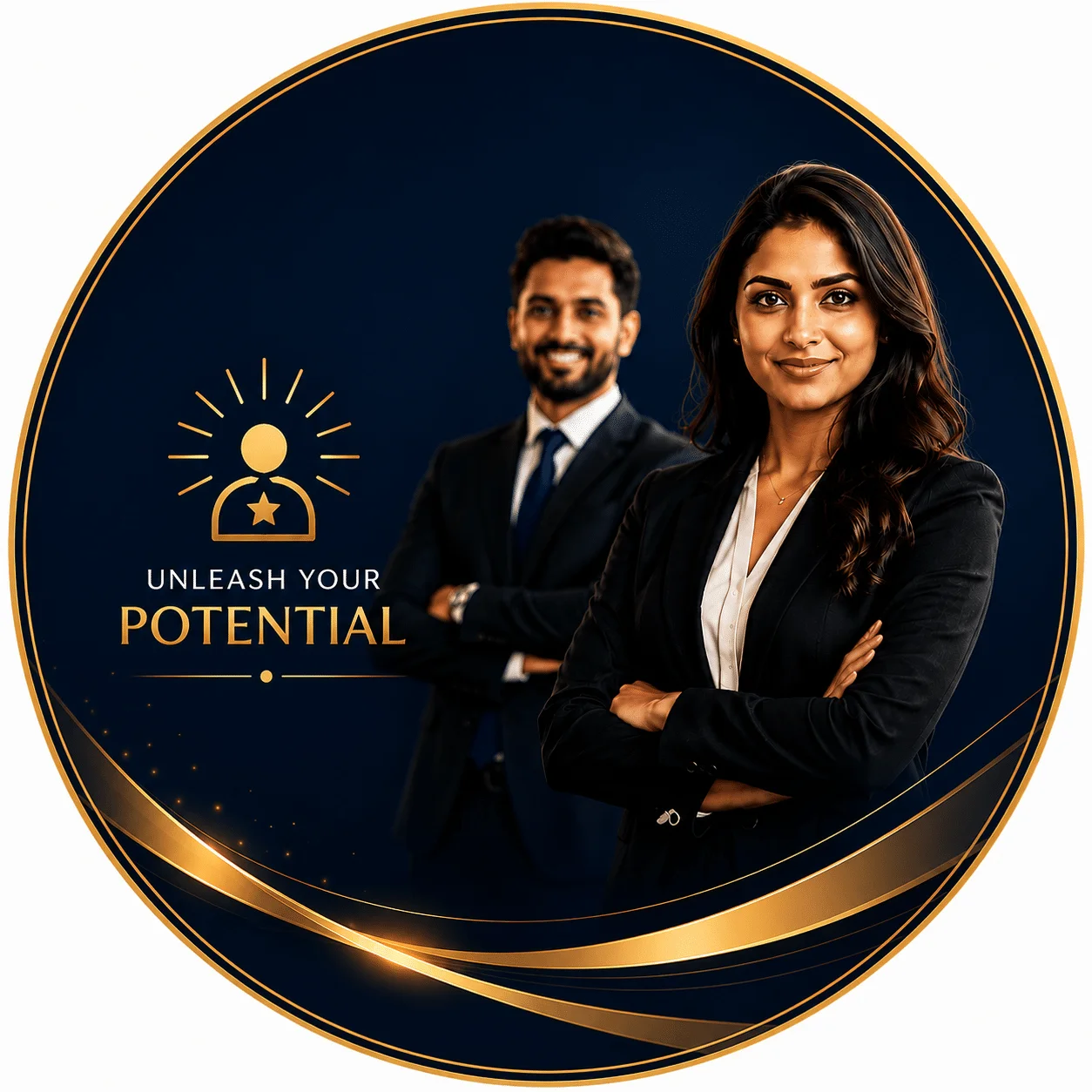 Illustration of two professionals with the message Unleash Your Potential