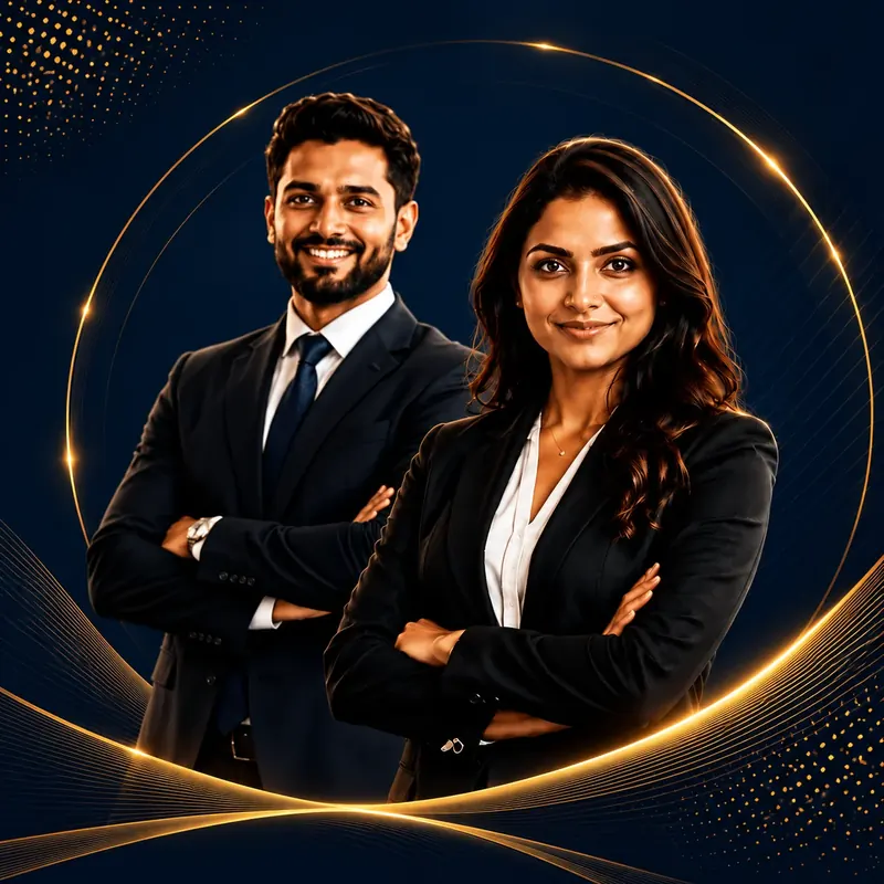 Personality development training for professionals: two confident professionals in business suits