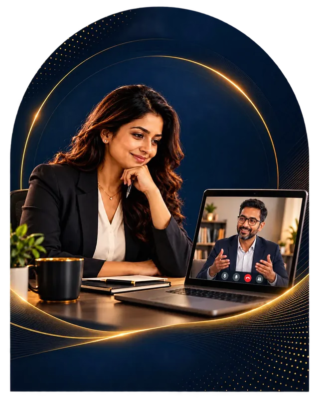 Woman in a live online personality development training session on her laptop